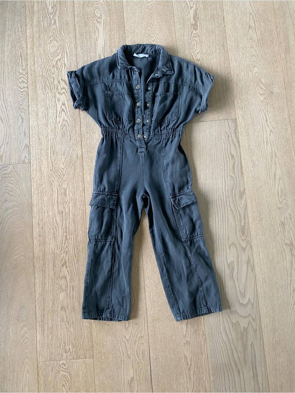 Zara Girls Short-Sleeve Button Cargo Jumpsuit -
